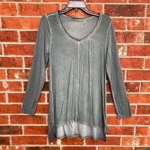 Soft Surroundings Womens Small Gray Burnout Washout Long Sleeve Hi Lo Tunic